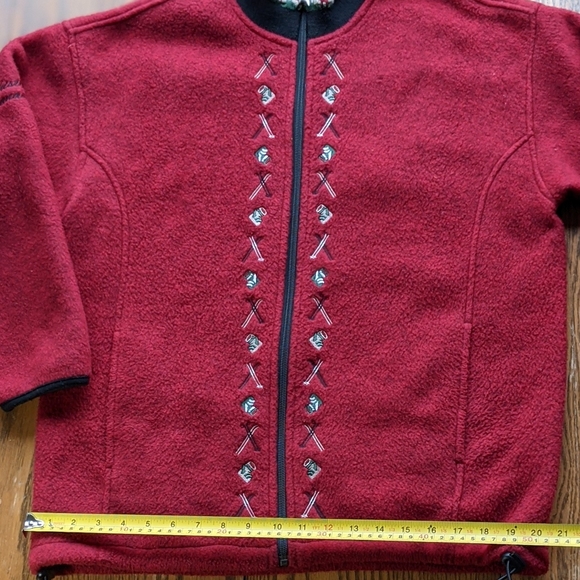 Retro Embroidered Fleece zip up  Ski Cabin Apres, boot vintage poles details - Picture 6 of 12